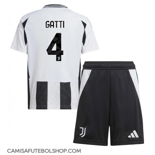 Camisa de time de futebol Juventus Federico Gatti #4 Replicas 1º Equipamento Infantil 2024-25 Manga Curta (+ Calças curtas)